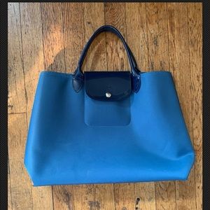 Longchamp Teal Cabas Patent Leather Top-Handle